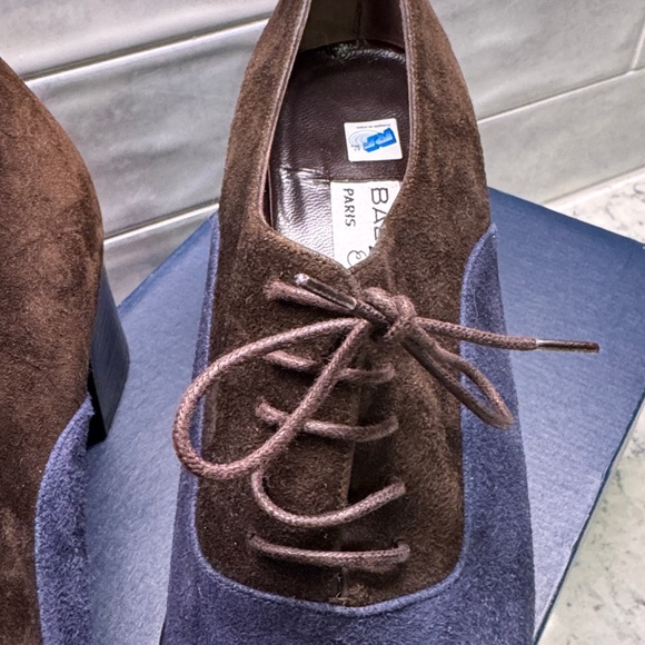 Balenciaga Suede Leather Oxford  Shoes Block Heel | Size 38/ 8 Tri Color - Picture 2 of 13